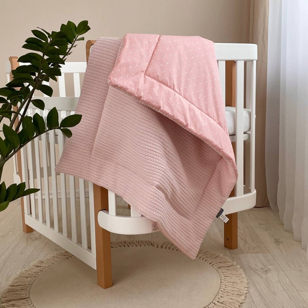 Păturică bebe din bumbac și material tricotat, roz, 75 × 100 cm, vedere de ansamblu Păturică bebe din bumbac și material tricotat, roz, 75 × 100 cm, vedere de ansamblu