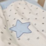 Păturică bebe din bumbac și țesătură Minky cu pilotă, norișor albastru, 80 × 100 cm, detaliu al modelului