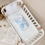 Păturică bebe din bumbac și țesătură Minky cu pilotă, norișor albastru, 80 × 100 cm, fața a doua, cu textură