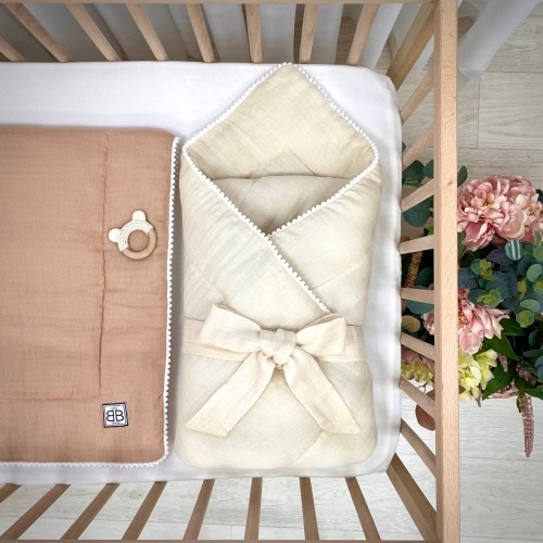 Păturică bebe din muselină cu fundiță, milky, 80 × 100 cm, vedere de ansamblu Păturică bebe din muselină cu fundiță, milky, 80 × 100 cm, vedere de ansamblu