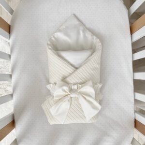 Păturică bebe din satin și material tricotat, milky, 75 × 100 cm, vedere de ansamblu