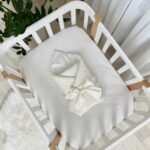 Păturică bebe din satin și material tricotat, milky, 75 × 100 cm, textura materialului