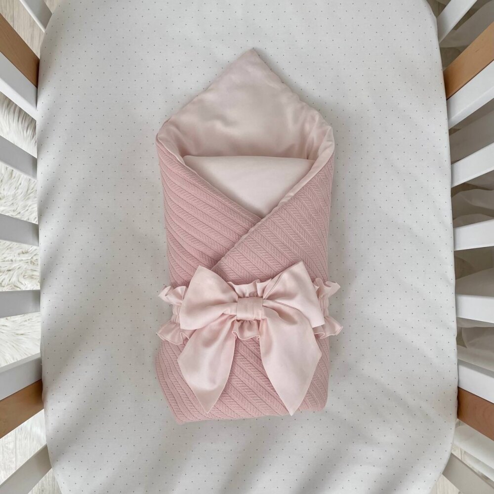 Păturică bebe din satin și material tricotat, roz, 75 × 100 cm, vedere de ansamblu Păturică bebe din satin și material tricotat, roz, 75 × 100 cm, vedere de ansamblu