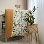 Păturică bebe din satin și stofă de vafe, Nordic muștar, 80 × 100 cm, detaliu al modelului