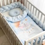 Păturică bebe din satin și velur cu pilotă, elefant albastru, 80 × 100 cm, desfășurată