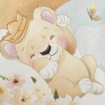 Păturică bebe din satin și velur cu pilotă, Lion crem, 80 × 100 cm, pliată în plic