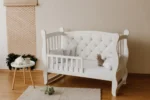 Pătuț tapițat co-sleeping Iași 120 × 60 cm, alb, vedere din față