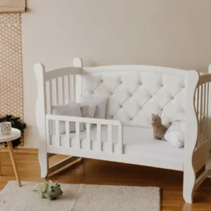 Pătuț tapițat co-sleeping Iași 120 × 60 cm, alb, vedere din față
