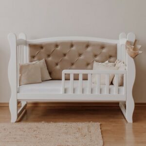 Pătuț tapițat co-sleeping Iași 120 × 60 cm, cappuccino, vedere din față