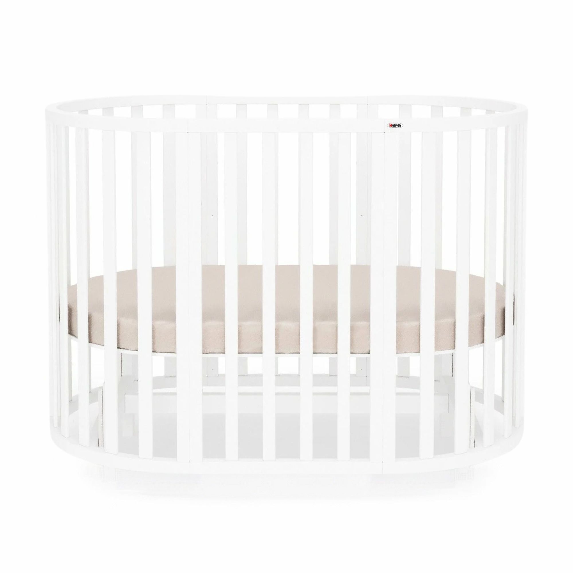 Pătuț evolutiv rotund-oval Maribelle 9 în 1, alb, vedere de ansamblu Pătuț evolutiv rotund-oval Maribelle 9 în 1, alb, vedere de ansamblu