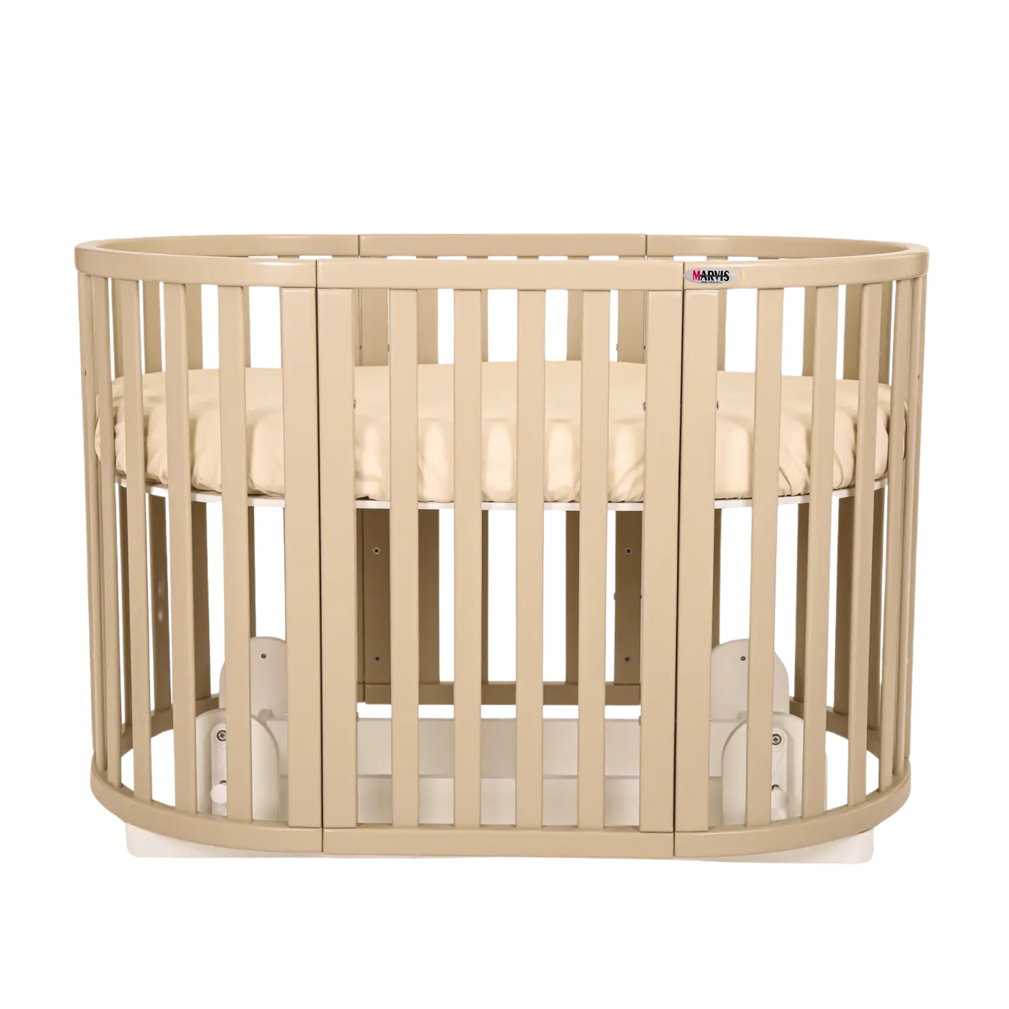 Pătuț evolutiv rotund-oval Maribelle 9 în 1, cappuccino, vedere de ansamblu Pătuț evolutiv rotund-oval Maribelle 9 în 1, cappuccino, vedere de ansamblu