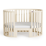 Pătuț evolutiv rotund-oval Maribelle 9 în 1, fildeș, vedere din față