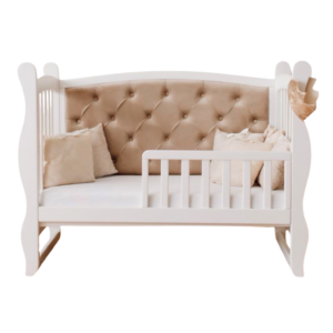 Pătuț tapițat co-sleeping Iași 120 × 60 cm, cappuccino, vedere de ansamblu