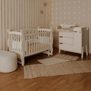 Pătuț tapițat co-sleeping Iași 120 × 60 cm, fildeș-crem, vedere din față