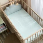 Pernuță decorativă pentru pătuț bebe, Norișor mentă, din țesătură waffle, montată pe pătuț