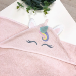 Prosop cu glugă din bumbac pentru copii, model Unicorn, 80 × 100 cm, vedere din lateral