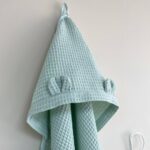 Prosop cu glugă din țesătură waffle pentru copii, mentă, 90 × 100 cm, textura materialului
