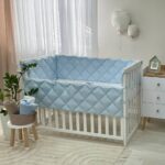 Apărătoare laterală pentru pătuț din 4 piese, albastru, poplin, vedere de ansamblu