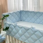 Apărătoare laterală pentru pătuț din 4 piese, albastru, poplin, textura materialului