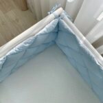 Apărătoare laterală pentru pătuț din 4 piese, albastru, poplin, prezentare