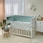 Apărătoare laterală pentru pătuț din 4 piese, mentă, poplin, vedere de ansamblu