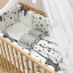 Set complet de lenjerie pentru pătuț, 5 piese White Stars, prezentare
