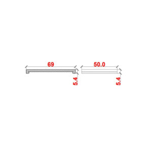 Desen tehnic al accesoriului din cauciuc cu cotele 69 mm, 50 mm și grosimea de 5,4 mm