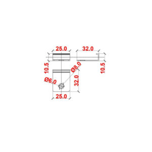 Desen tehnic al starterului, cu cotele 25 × 32 mm, marginea de 10,5 mm și orificiul pentru șurub