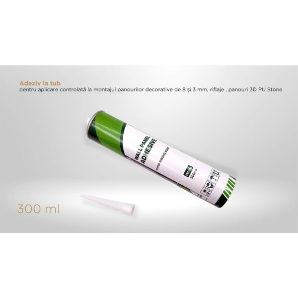 Tub de adeziv alb de 300 ml pentru panouri de perete, cu duza de aplicare separată