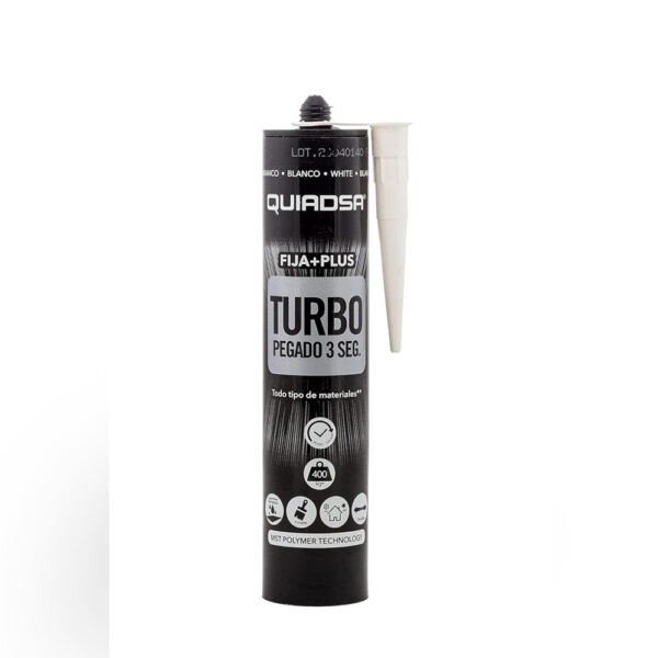 Cartuș negru de adeziv Quiadsa FIJA+PLUS Turbo alb, 290 ml, cu duză albă