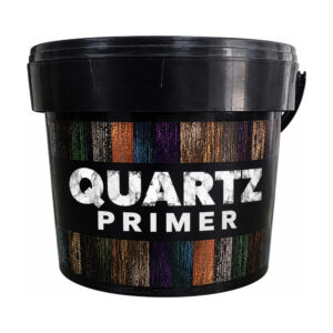 Găleată neagră cu toartă de amorsă Quartz Primer, cu eticheta în dungi colorate