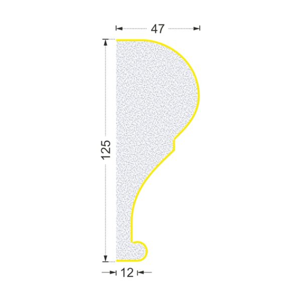 Secțiunea profilului A-206 cu cote: lățime 125 mm, ieșire din perete 47 mm