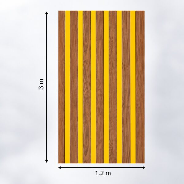 Foaie de autocolant RSA04 cu aspect de lemn de nuc și dungi verticale aurii, cu cotele de 1,2 × 3 m