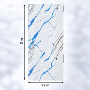 Foaie de autocolant RSA10, marmură albă cu vinișoare albastre intense și accente gri, cu cotele de 1,2 × 3 m