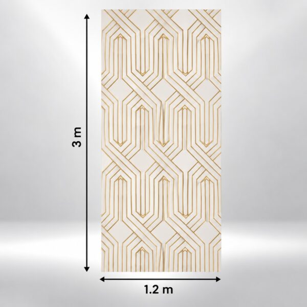 Foaie de autocolant YB9012 cu desen geometric de linii aurii pe fond alb-crem, cu cotele de 1,2 × 3 m