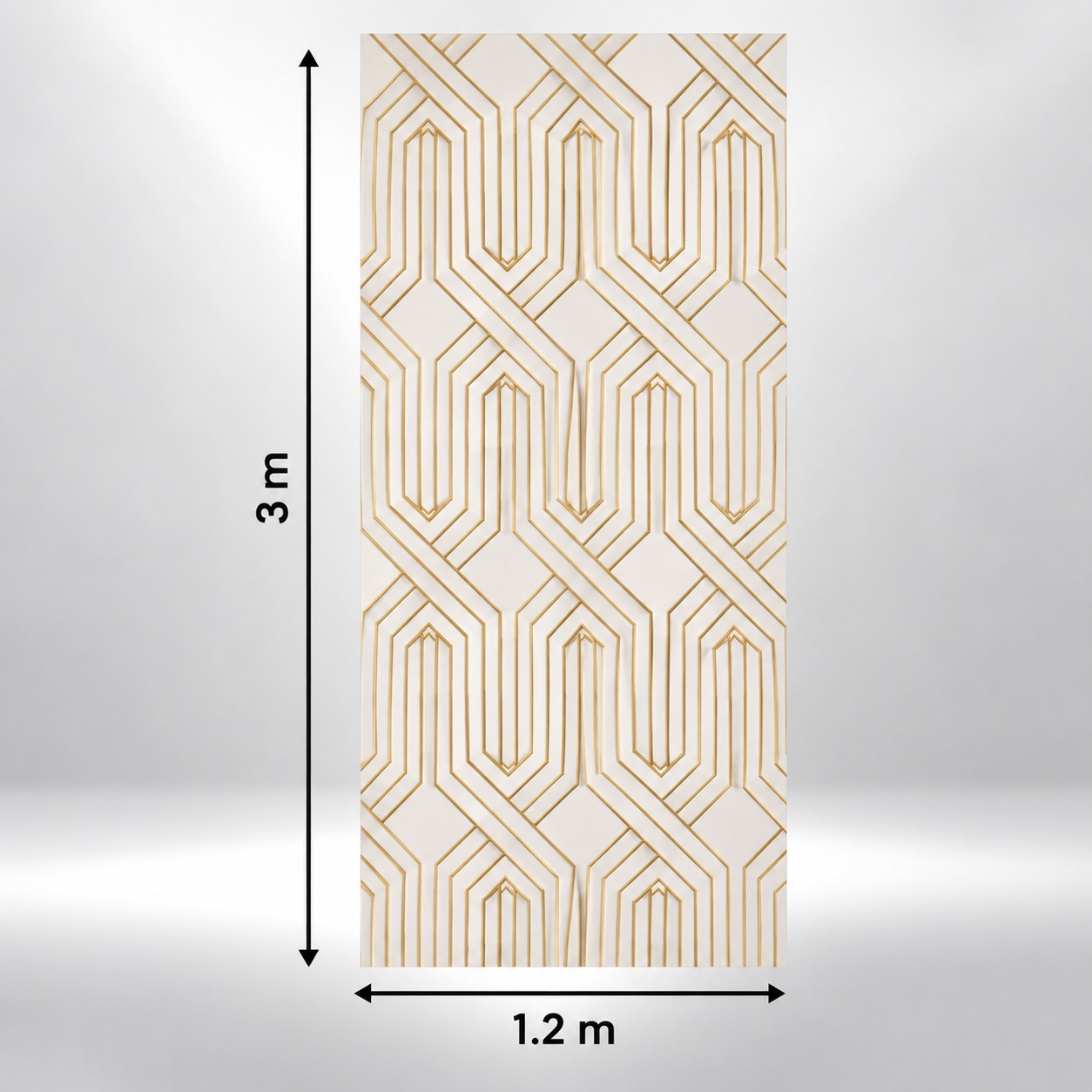 Autocolant YB9012, cotele de 1,2 × 3 m Foaie de autocolant YB9012 cu desen geometric de linii aurii pe fond alb-crem, cu cotele de 1,2 × 3 m