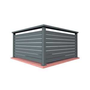 Colț de balustradă Atlas Slim 90 gri antracit, cu lamele subțiri și dese, pe un soclu