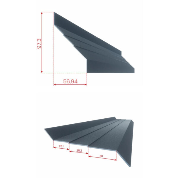Desen al lamelei de jaluzea din aluminiu, cu cotele secțiunii de 97,3 × 56,94 mm