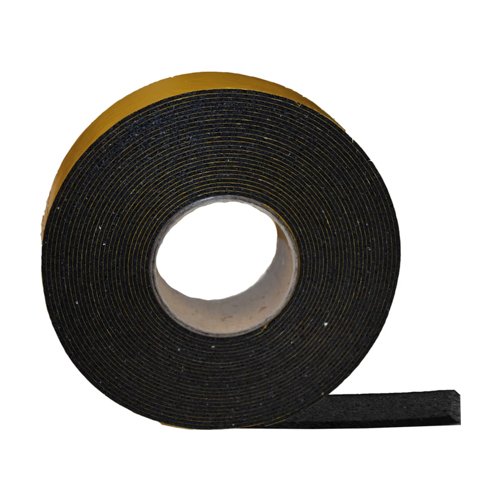 Rolă de bandă din cauciuc granulat negru, cu folie galbenă pe o față, pentru sprijinul șinelor de aluminiu ale terasei Rolă de bandă din cauciuc granulat negru, cu folie galbenă pe o față, pentru sprijinul șinelor de aluminiu ale terasei