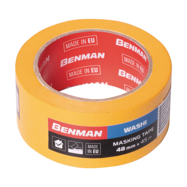 Rolă portocalie de bandă de mascare Benman Washi, cu eticheta de 48 mm × 45 m