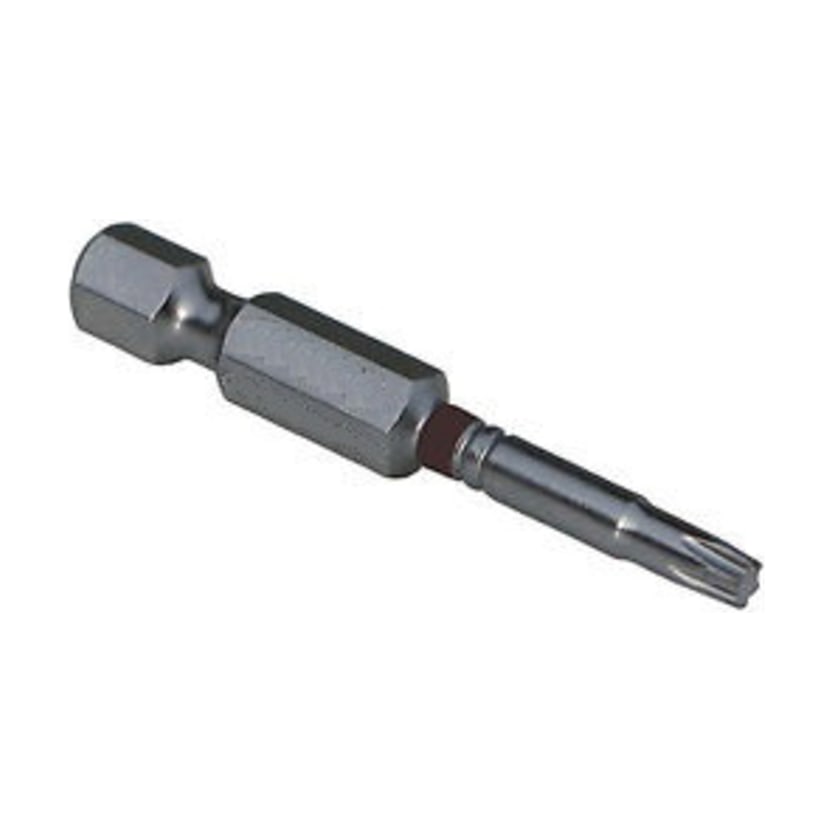 Bit Torx 15 lung, cu inel maro de marcare, prindere hexagonală și gât subțire, văzut în perspectivă Bit Torx 15 lung, cu inel maro de marcare, prindere hexagonală și gât subțire, văzut în perspectivă
