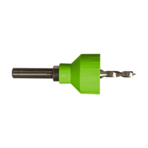 Burghiu cu zencuitor de 4,7 mm pentru pregăurirea plăcilor de terasă, cu manșon verde și tijă cilindrică neagră