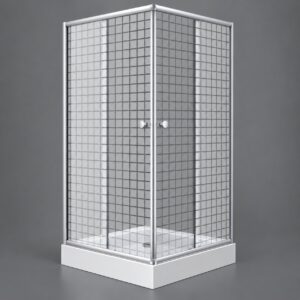 Cabină de duș 7005 Square pătrată, cu geamuri cu pătrățele și uși glisante în colț, pe o cădiță joasă