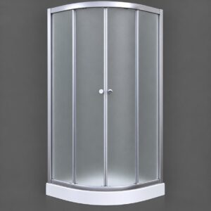 Cabină de duș semirotundă 7011 Mat, cu geamuri mate, uși glisante cu mânere rotunde și cădiță joasă albă
