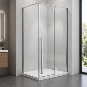 Cabină de duș S5A-3 cu ramă cromată, sticlă clară și ușă pe balamale cu mâner lung