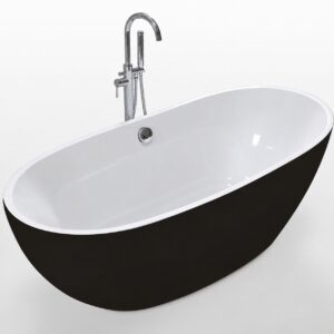 Cadă freestanding 7122 Black ovală, cu exterior negru și interior alb, cu baterie cromată în decor