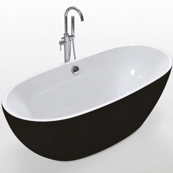 Cadă freestanding 7122 Black ovală, cu exterior negru și interior alb, cu baterie cromată în decor