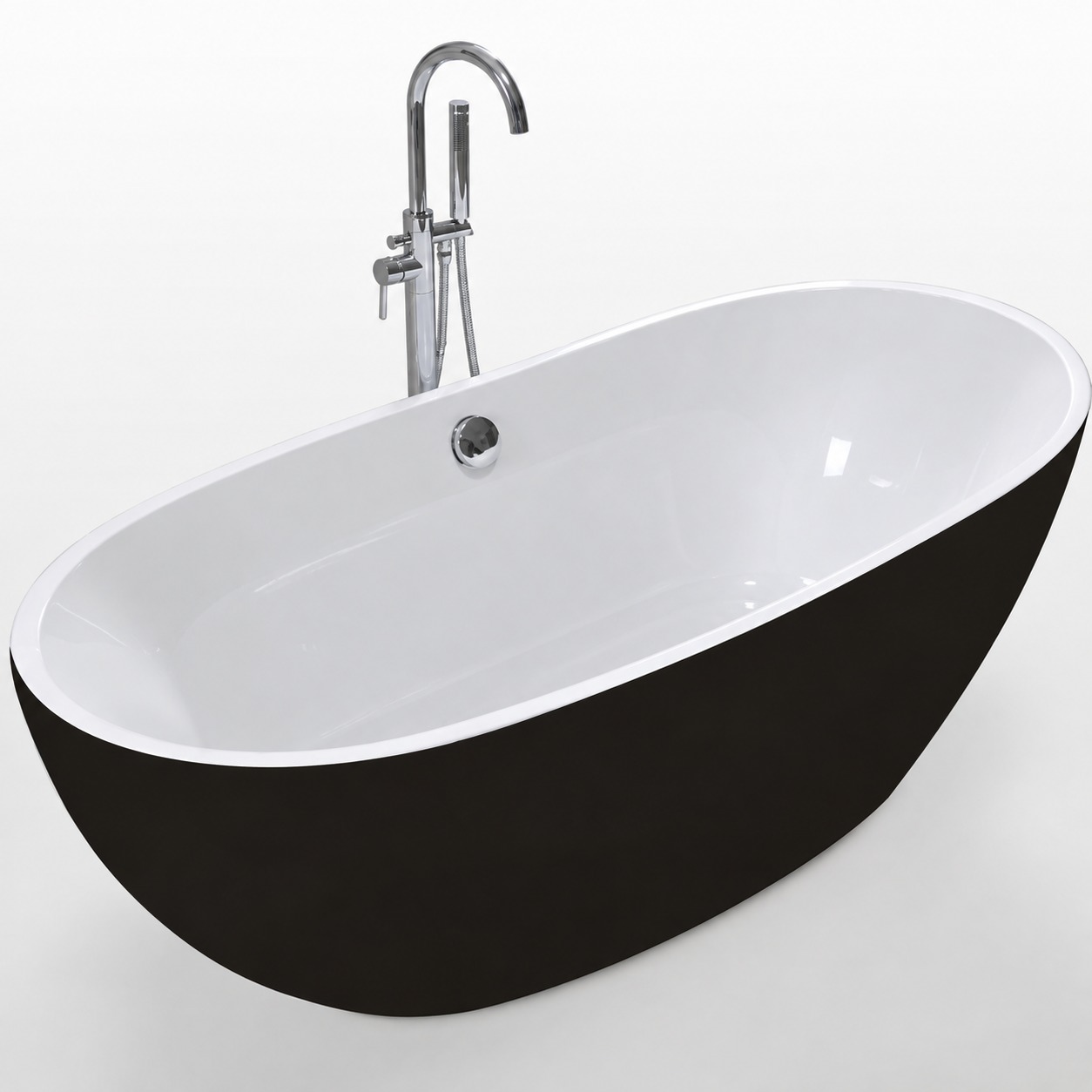 Cadă freestanding 7122 Black Cadă freestanding 7122 Black ovală, cu exterior negru și interior alb, cu baterie cromată în decor