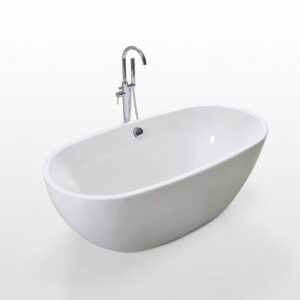 Cadă freestanding ovală 7122 White din acril alb lucios, cu baterie de pardoseală cromată, pe fundal alb