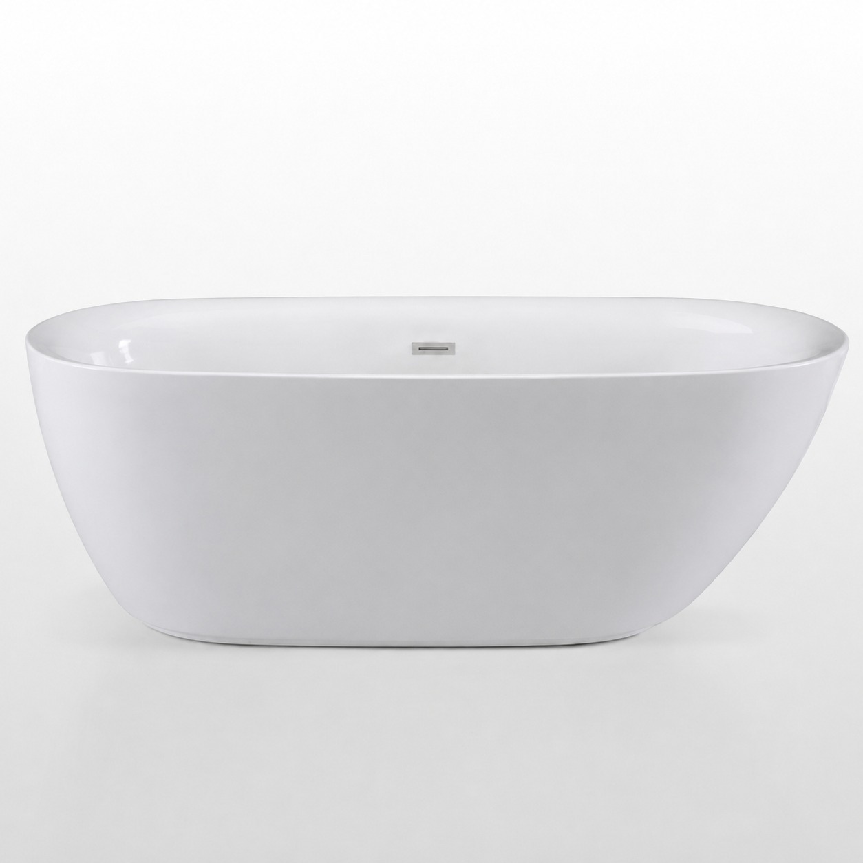 Cadă freestanding ovală 7123 din acril alb Cadă freestanding ovală 7123 din acril alb lucios, vedere frontală cu preaplinul, pe fundal alb